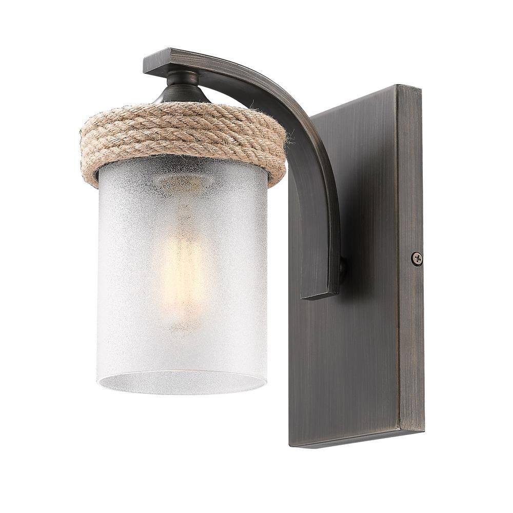 Rustic Bronze Nautical Bath Vanity Light with Frosted Glass