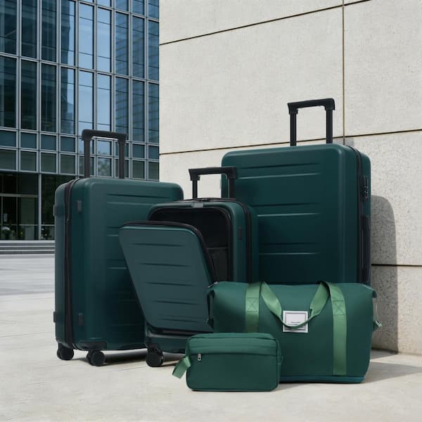 Merax 5 Bags 5-Piece Dark Green Expandable ABS Luggage Set with