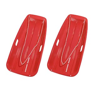 Downhill Sprinter Kids Plastic Toboggan Snow Sled, Red (2-Pack)