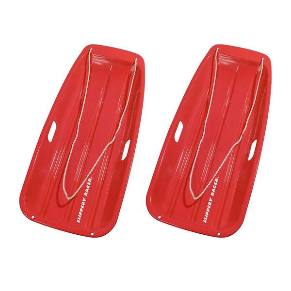 Slippery Racer Downhill Sprinter Kids Plastic Toboggan Snow Sled, Red (2-Pack)