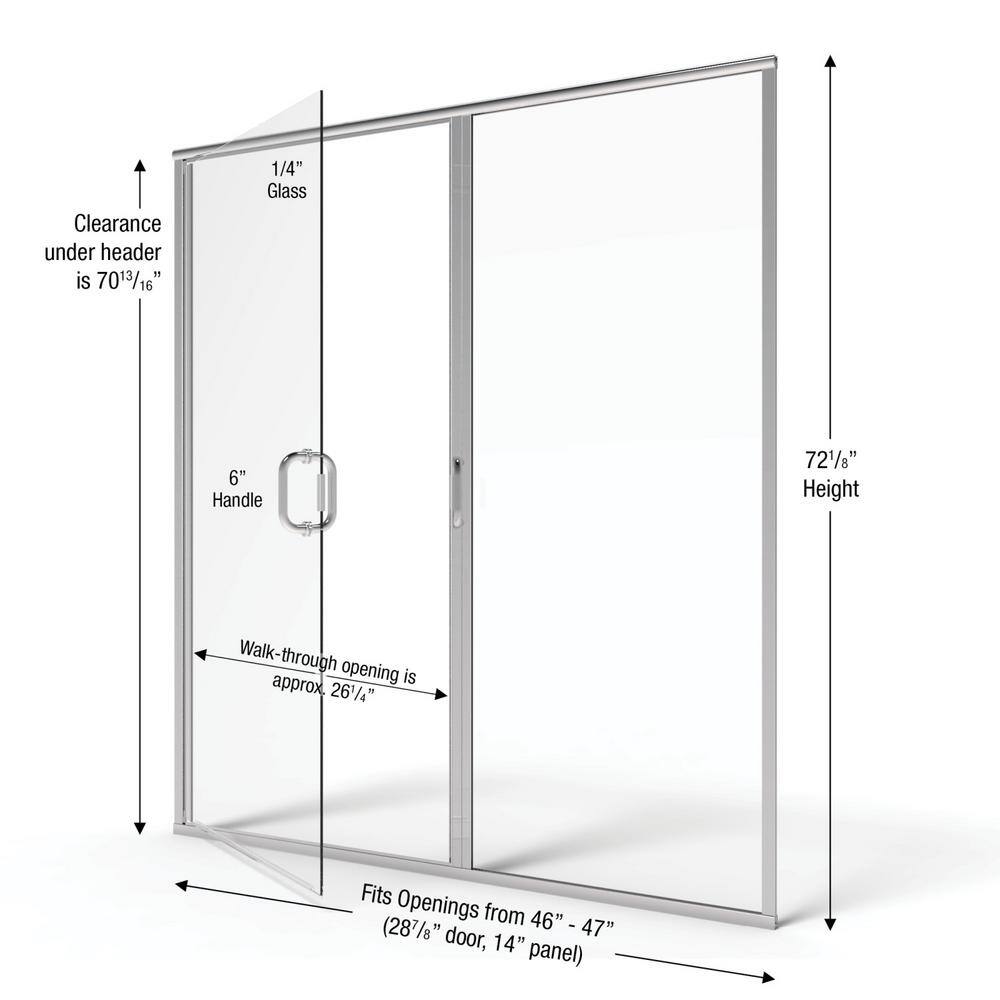 Infinity Chrome Semi-Frameless Hinged Shower Door with Clear Glass