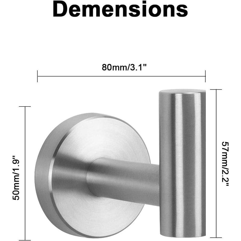 Brushed Nickel Stainless Steel Wall Mounted J-Hook Robe/Towel Hooks, 4-Pack