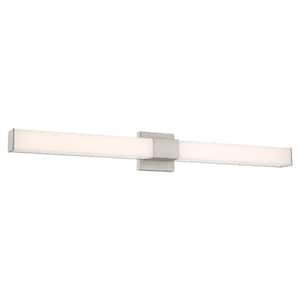 Vantage 36 in. 1-Light Brushed Nickel CCT LED Rectangle Vanity Light with White Acrylic Shade