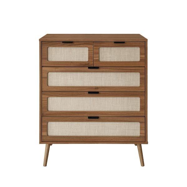 sumyeg Walnut 37.8 in. H Accent Storage Cabinet with 5 Drawer for Living Room, Bedroom, Dining Room