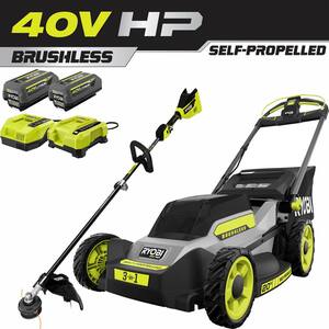 40V HP Brushless 20 in. Cordless Battery Walk Behind Push Mower & String Trimmer W/(2) Batteries and Chargers