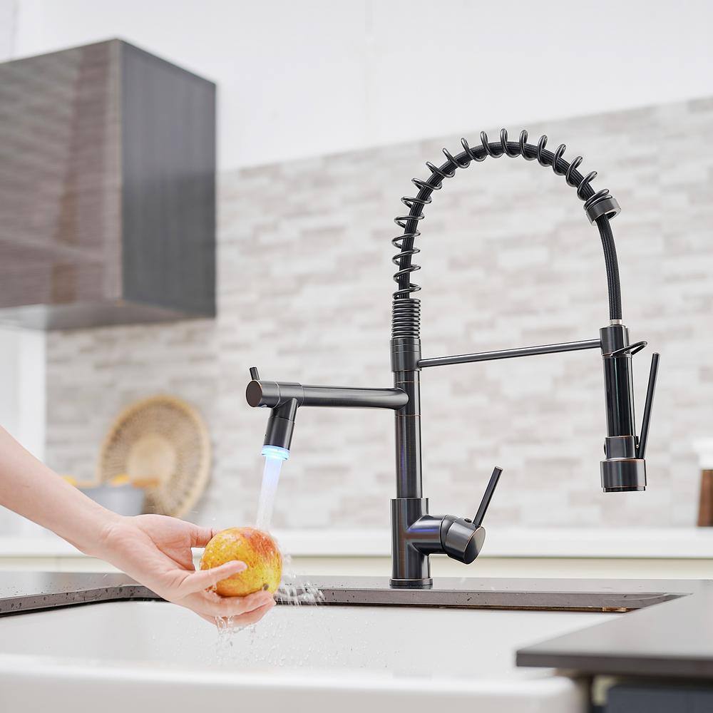Oil Rubbed Bronze LED Pull Down Kitchen Faucet with Spray