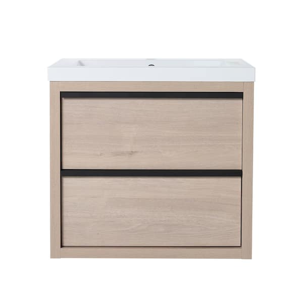 Unbranded 24 in. W x 18 in. D x 22 in. H Floating Bath Vanity in Plain Light Oak with Soft Close Drawers and White Resin Top