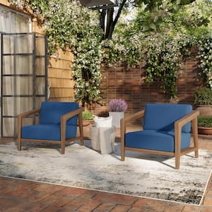 New Classic Furniture Bali Wood Outdoor Lounge Chair with Blue Cushions (2-Pack)