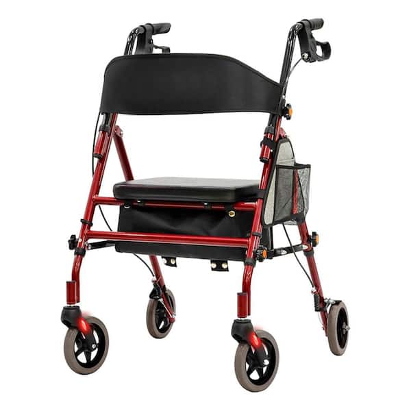 Lightweight Foldable Rollator Walkers with Seat for Seniors, 350 lb Capacity, 5-Position Adjustable Height