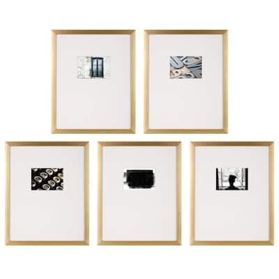 Gallery Wall Set with Offset Mat and Hanging Template Gold Picture Frame (Set of 5)