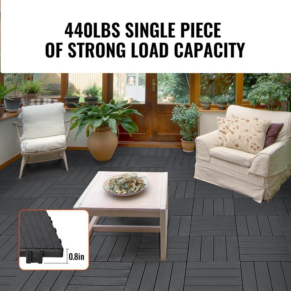 Dark Gray Plastic Interlocking Outdoor Deck Tiles, 54 Pack
