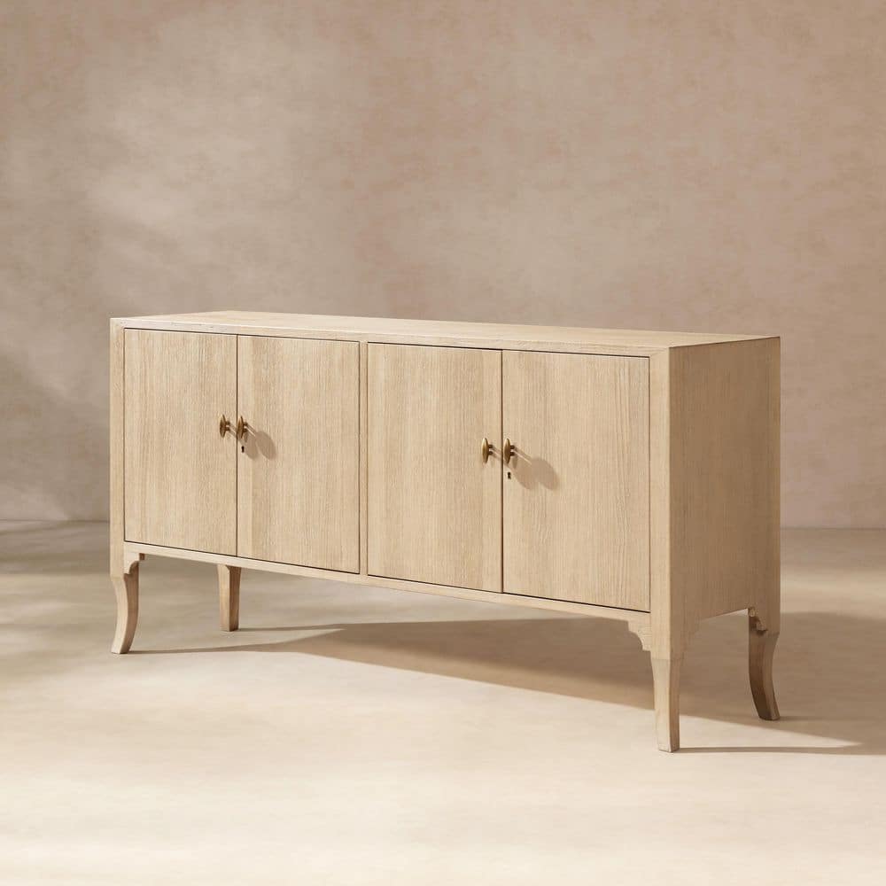 Elodie 72 in. Reclaimed Pine Wood 4-Door Sideboard Brushed White