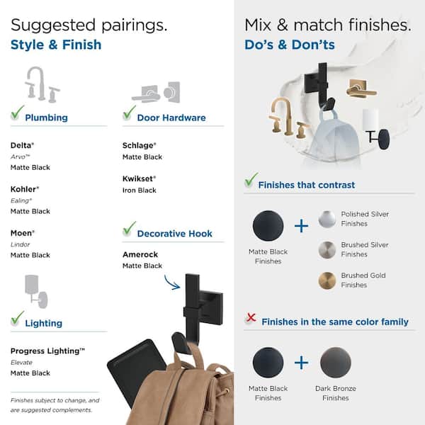 Amerock Burbank 3-15/16 L Matte Black Single Prong Wall Hook