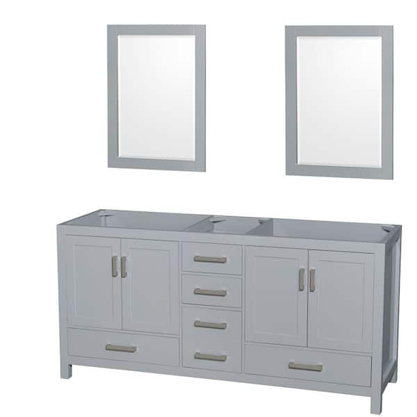 Wyndham Collection Sheffield 70.75 in. W x 21.5 in. D x 34.25 in. H Double Bath Vanity Cabinet without Top in Gray with 24" Mirrors