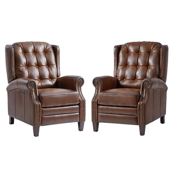 JAYDEN CREATION Carlos Brown 29.25''W Genuine Leather Power Recliner with Solid Wood Legs Set of 2