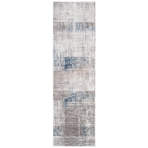 Craft Gray/Blue 2 ft. x 16 ft. Plaid Abstract Runner Rug