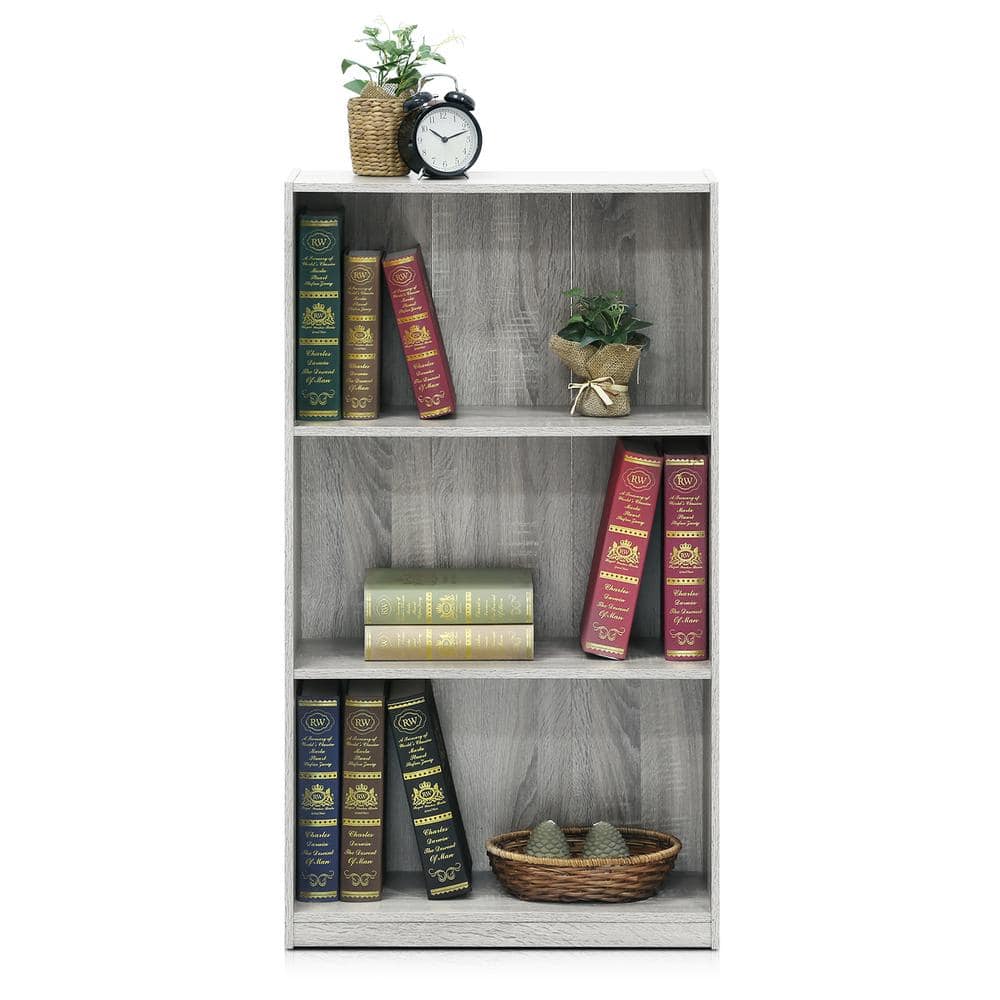 Gray 45" Engineered Wood 3-Tier Bookcase
