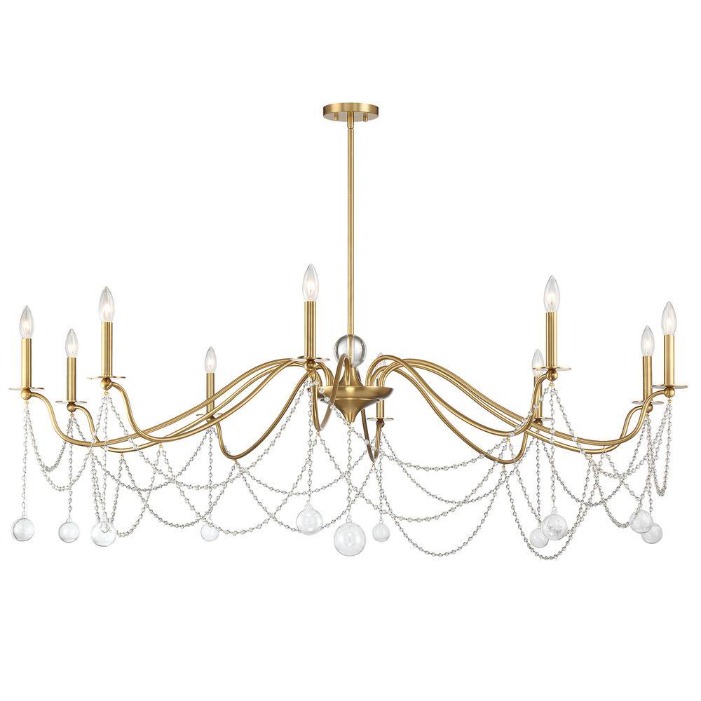 Mariposa Warm Brass 10-Light Chandelier with Crystal Beads