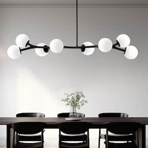 8-Light Black Shaded Pendant Light with Globe Glass Shade Mid Century Kitchen Island Chandelier Light Fixture