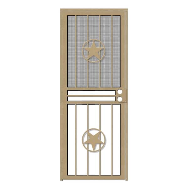 Unique Home Designs 32 in. x 80 in. Lone Star Tan Recessed Mount All Season Security Door with Insect Screen and Glass Inserts