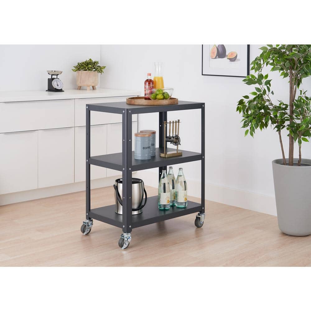 Trinity Dark Gray Metal Utility Cart with Adjustable Shelf