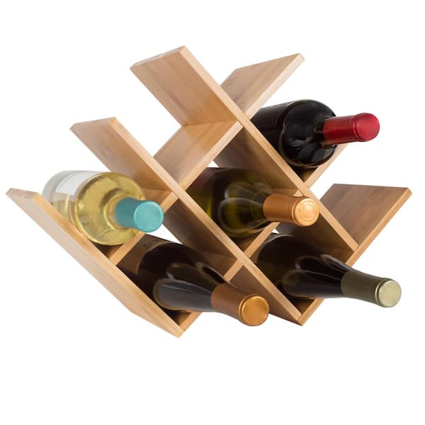 5 Five Simply Smart Tabletop Wooden Wine Rack for 8 Bottles Brown