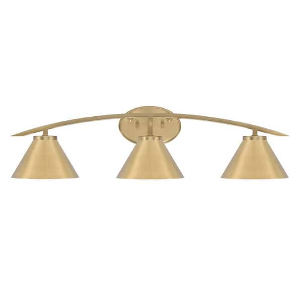 Unbranded Siena 29 in. 3-Light Vanity Light New Age Brass with Brass Metal Shades