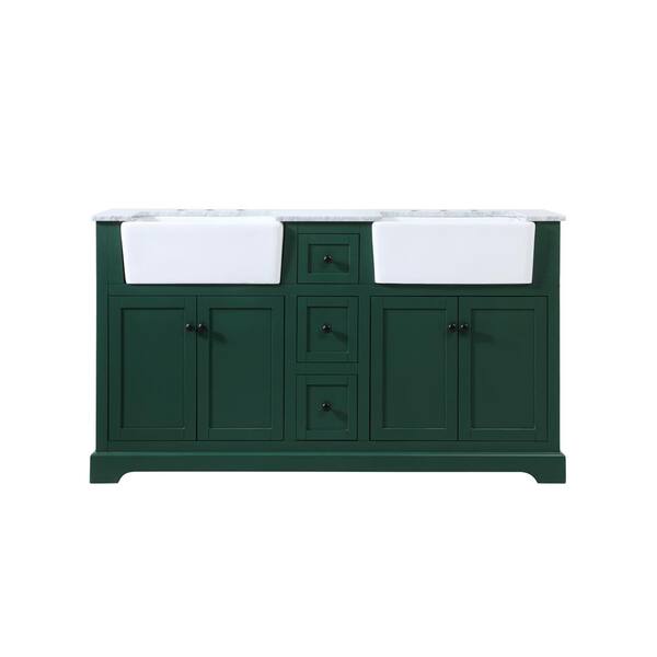 Unbranded Timeless Home Double Sink 22 in. W x 60 in. D x 34.75 in. H Bath Vanity in Green with Carrara White Marble Top