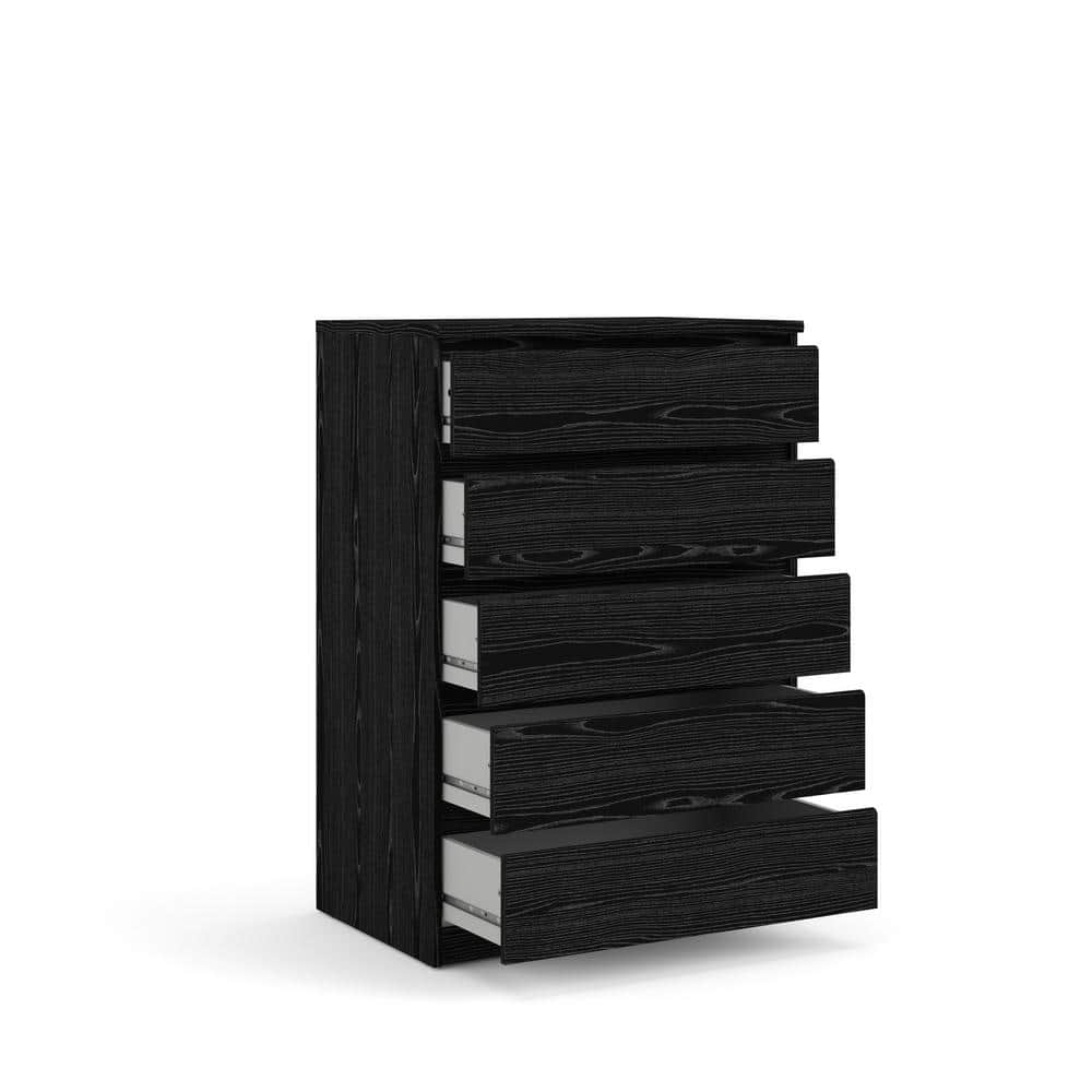 Black Woodgrain Vertical 5-Drawer Chest with Extra Deep Drawer