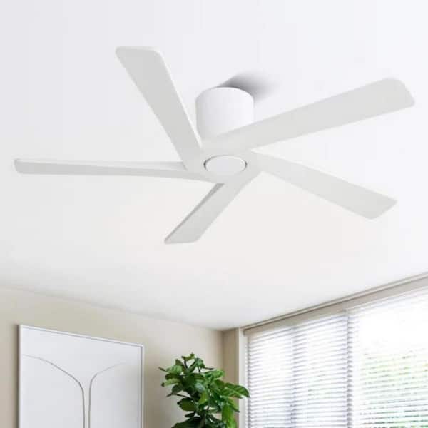 48 in. (4 ft. ) Indoor Flush Mount Standard Ceiling Fan, 5 Solid Wood Blades Ceiling Fan with Remote, White