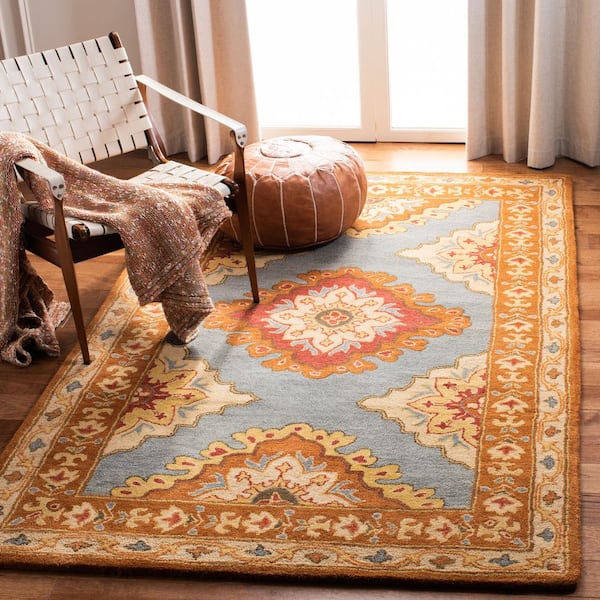 Heritage Blue/Rust 9 ft. x 12 ft. Border Area Rug