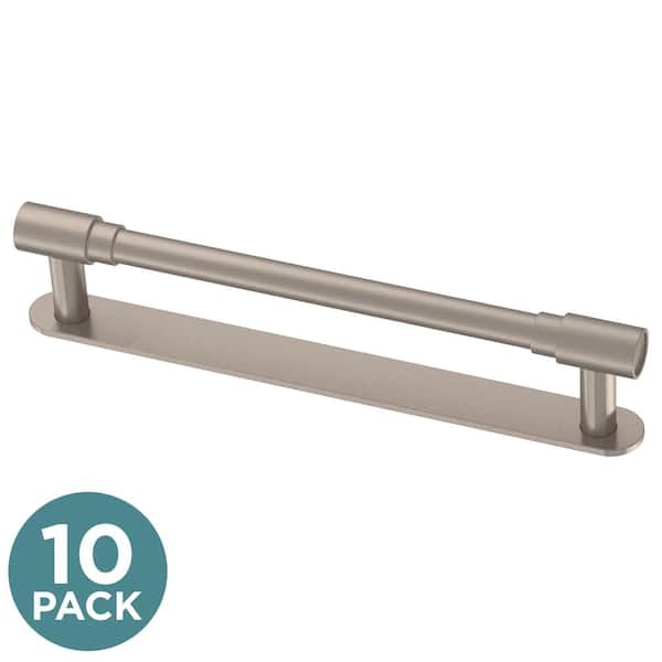 Liberty (10-Pack) Round Layered Backplate 5-1/16 in. (128 mm) Modern Satin Nickel Cabinet Handle Drawer Bar Pulls