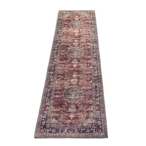 L'Baiet Angeline Red Distressed Washable 2 ft. x 6 ft. Runner Rug
