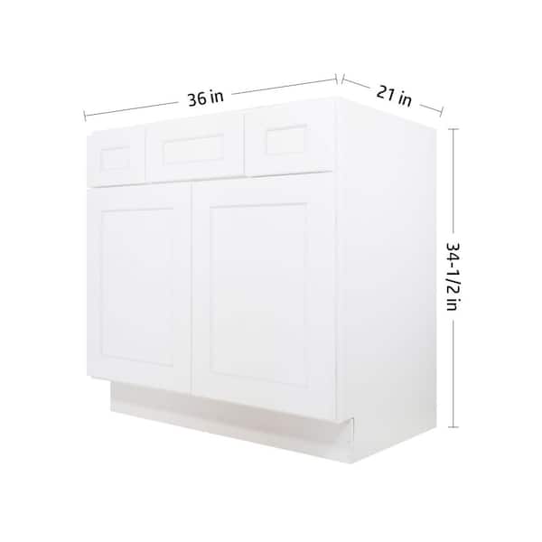 36 in. W 21 in. H 34.5 in. D Ready to Assemble Plywood Vanity Kitchen Cabinet in Painted White with 2 Drawer