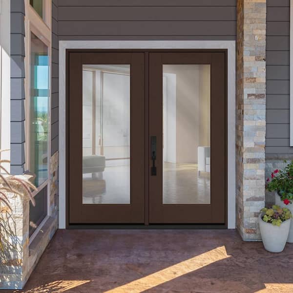 Regency 72 in. x 80 in. Full Lite Clear Glass Chestnut RHIS Stained Fiberglass Retro Patio Door with 6 in. Jamb