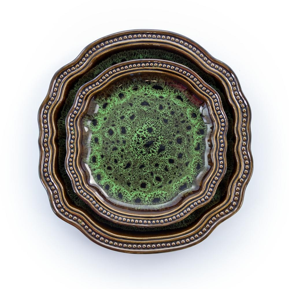 Elama Jade Waves Green Ceramic 16-Piece Dinnerware Set