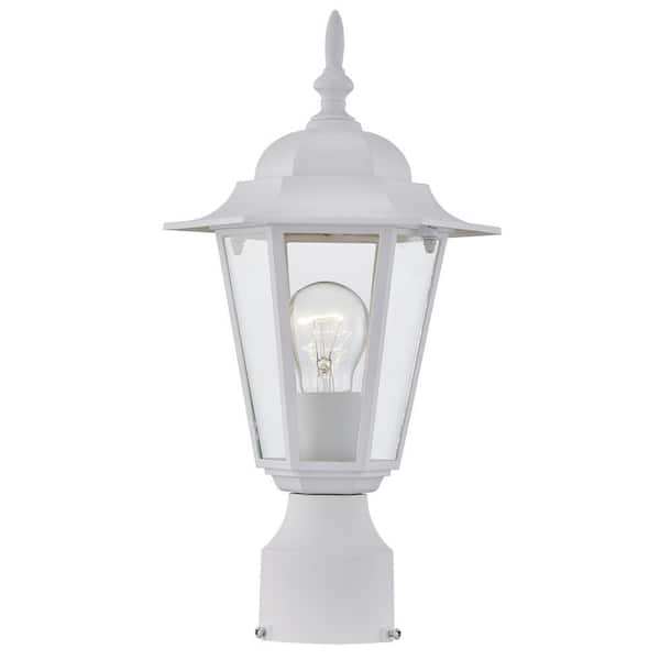 1-Light Textured White Outdoor Lamp Hardwired Waterproof Post Light with Clear Glass (1-Pack)