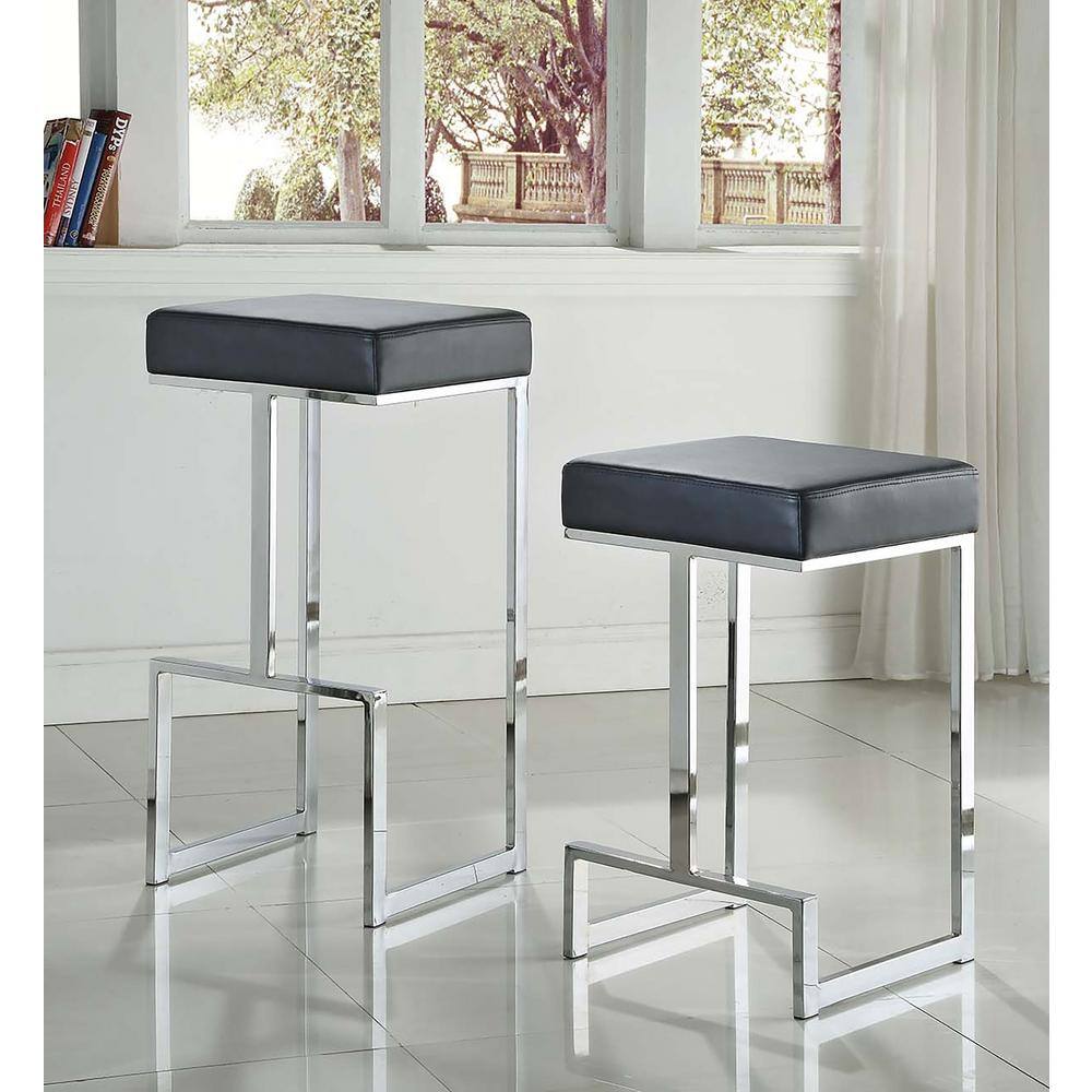 Contemporary Black Leather & Chrome 31" Backless Counter Stool