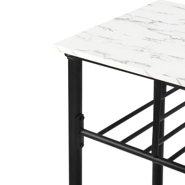 Aoibox Black Faux Marble 47.2 in. W Prep Table Kitchen Island Kitchen Rack Console Table W Shelves and Glass Rack, Black and White SNMX4567