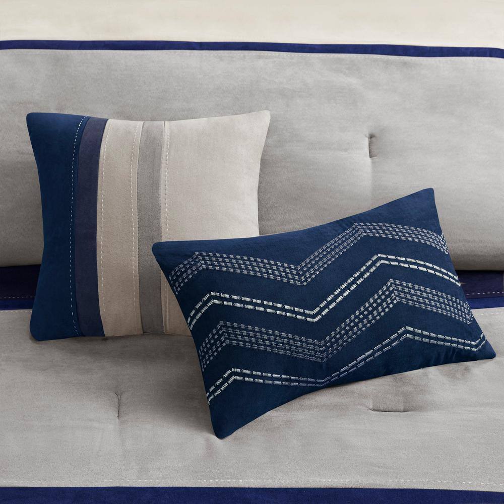 Blue and Beige Queen Reversible Microfiber Comforter Set