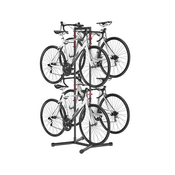 4-Bike Freestanding Bicycle Storage Rack with 8 Adjustable Hooks, Vertical Garage Bike Racks, Black Steel