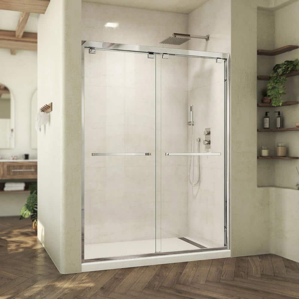 Abbey 60-inch Chrome Frameless Sliding Shower Door with Clear Glass
