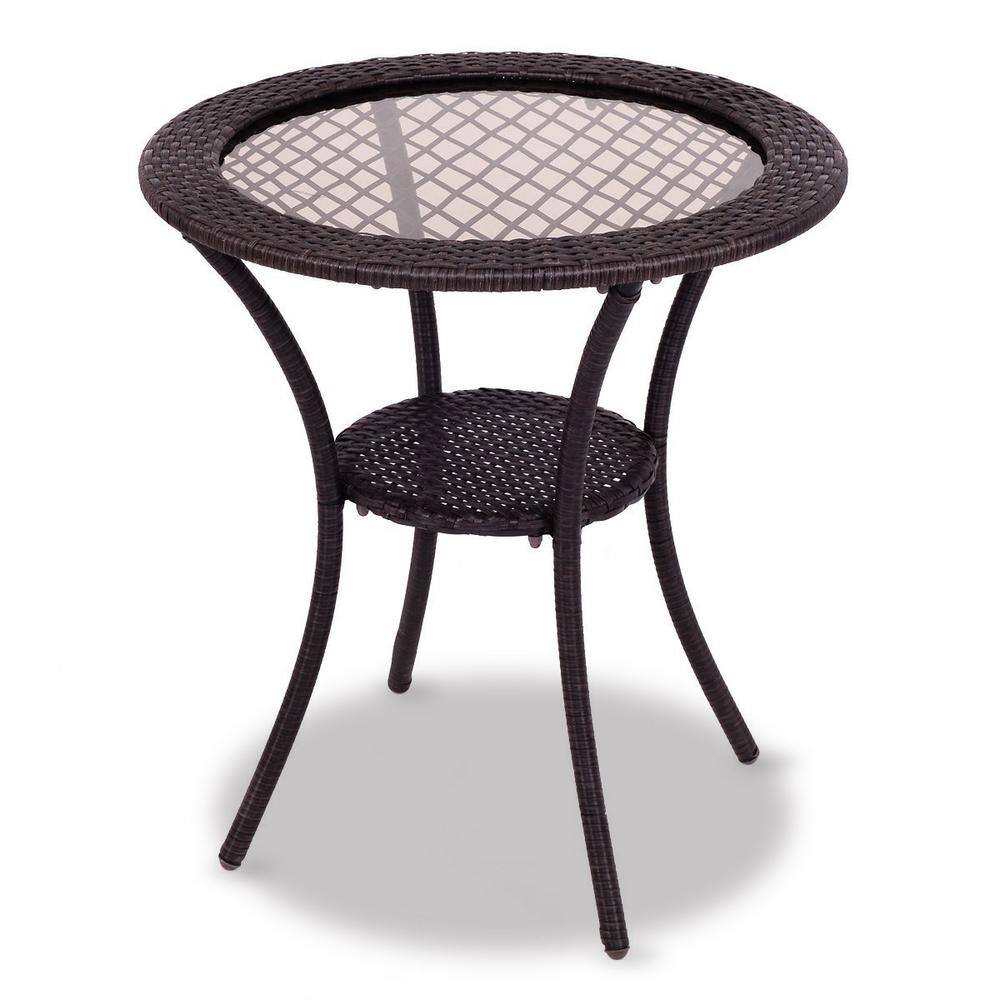 Outdoor Round Rattan Wicker Coffee Side Table with Lower Shelf, Brown price history on PriceWatchPro