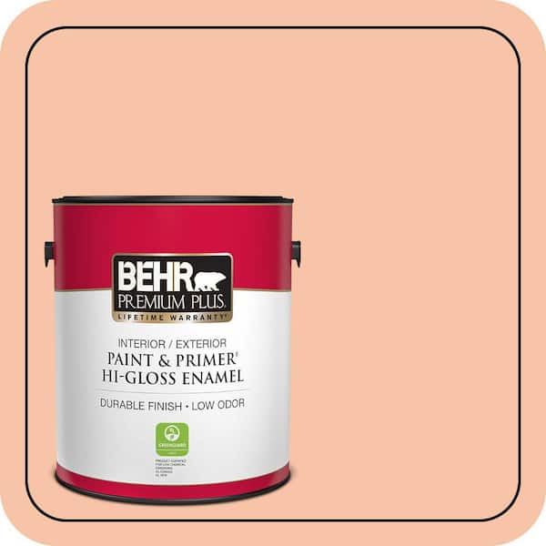 BEHR PREMIUM PLUS 1 gal. #240C-3 Peach Damask Hi-Gloss Enamel Interior/Exterior Paint & Primer