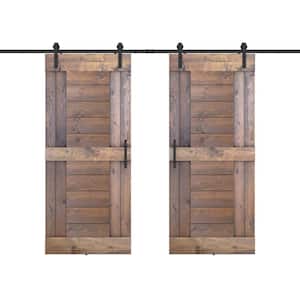 Short Bar 48 in. x 84 in. Fully Set Up Briar Smoke Finished Pine Wood Sliding Barn Door with Hardware Kit