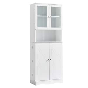 23.6 in. W x 12.5 in. D x 63.7 in. H Modern Style Bathroom Freestanding Storage Linen Cabinet with Glass Doors in White