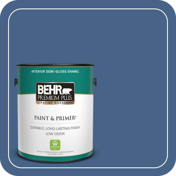 BEHR PREMIUM PLUS 1 gal. #PPU15-04 Mosaic Blue Semi-Gloss Enamel Low Odor Interior Paint & Primer