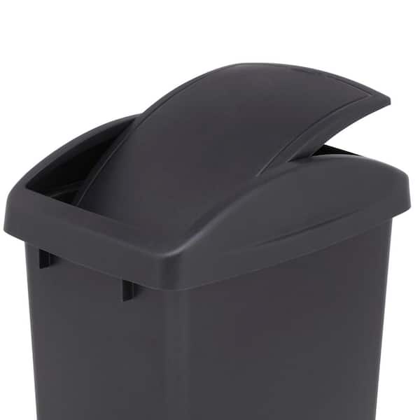 Black Swing Top Wastebasket 12.5 Gal Indoor Plastic Home Office Garbage Can 