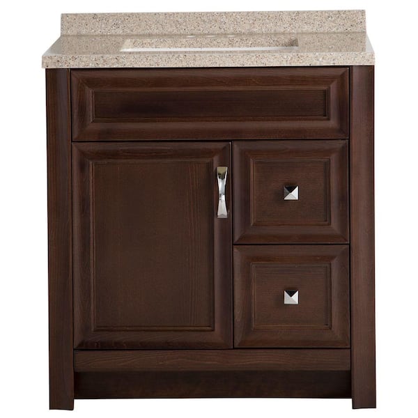 Glacier Bay Candlesby 31 in. W x 19 in. D Bathroom Vanity in Cognac with Solid Surface Vanity Top in Autumn with White Sink