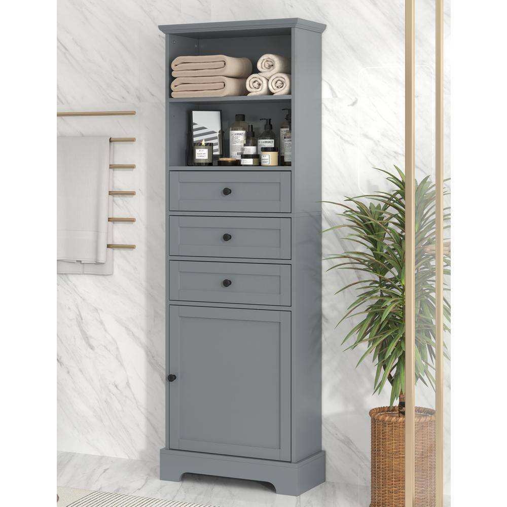 Gray 67.3 in. H Home Office Accent Storage Cabinet with 3-Drawers and Adjustable Shelves